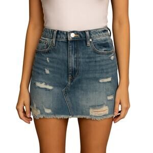 Blank NYC Eye Opener Blue Denim Frayed Mini Skirt Distressed NWT Size 28